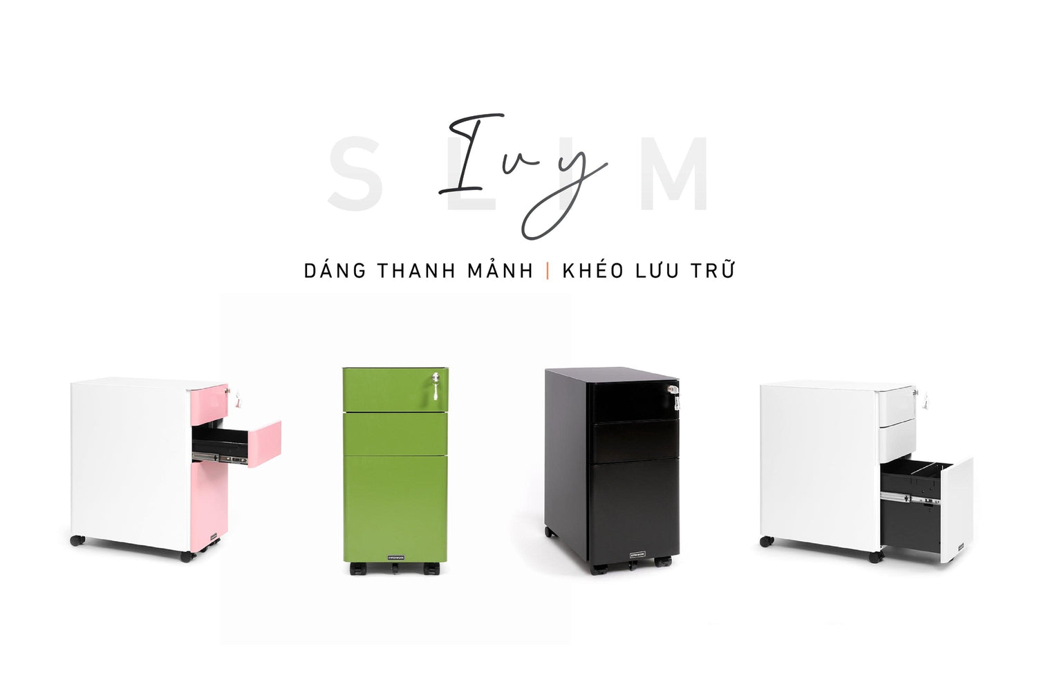 Tủ thép di động Ivy Slim: Dáng thanh mảnh, chất liệu cứng cáp cho lưu trữ và setup